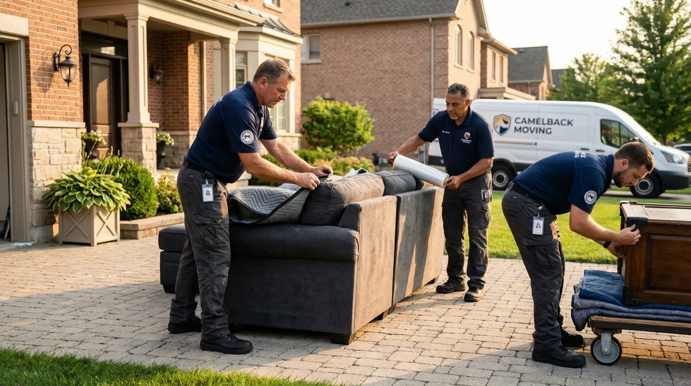 Large estate moving crew wrapping furniture in Highland, KS