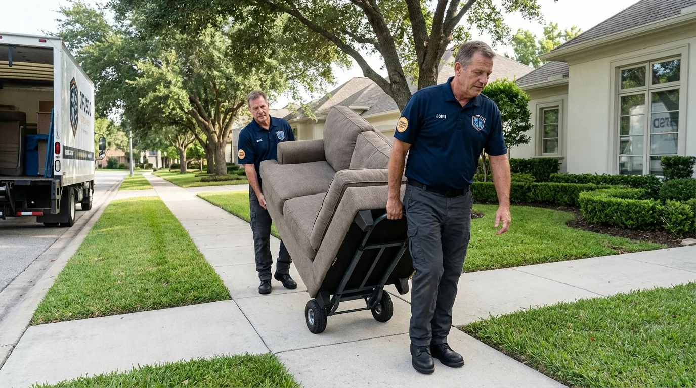 Local residential moving crew loading furniture in Highland, KS