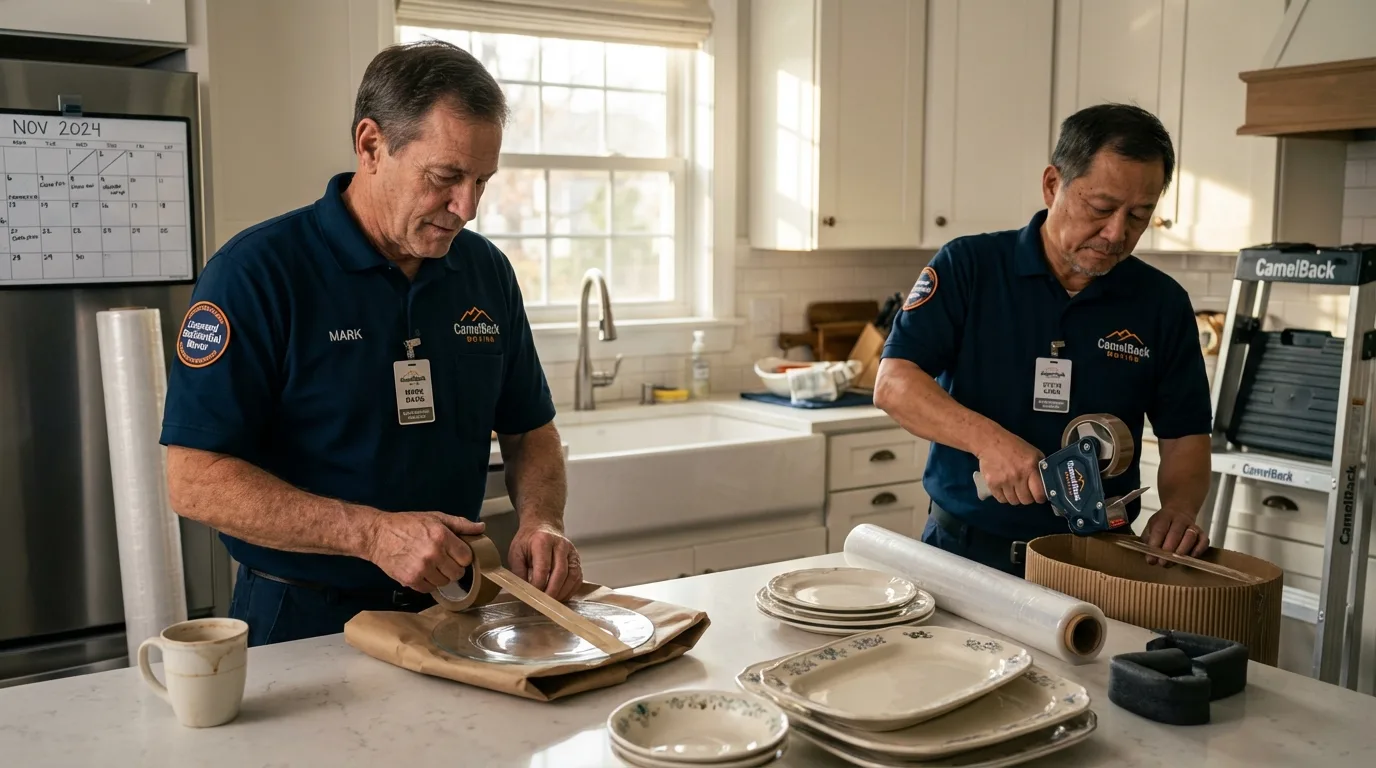 Professional crew packing kitchen dishware in Highland, KS